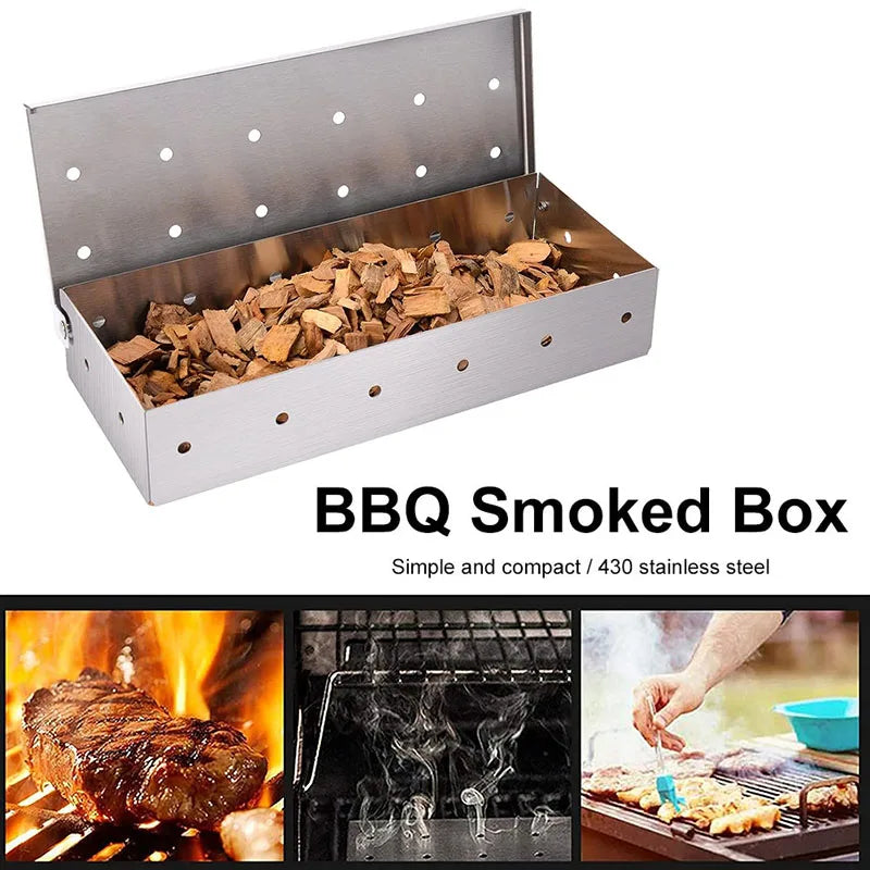 Stainless Steel Smoker Box for Wood Chips - Gas & Charcoal Grill Accessory