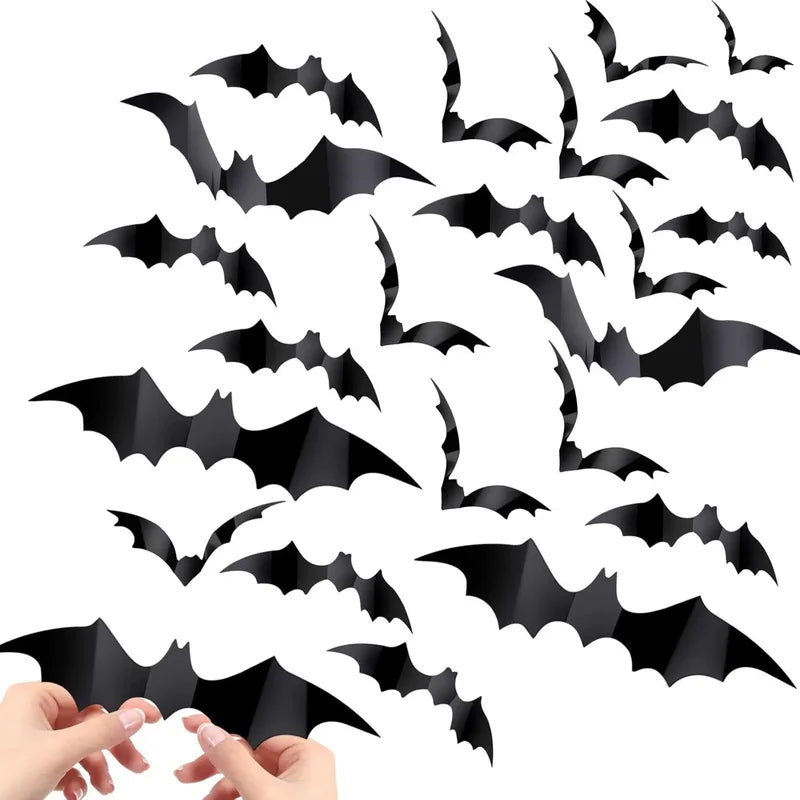 Halloween Bat Wall Decorations - 3D PVC Wall Stickers for Spooky Holiday Home Decor