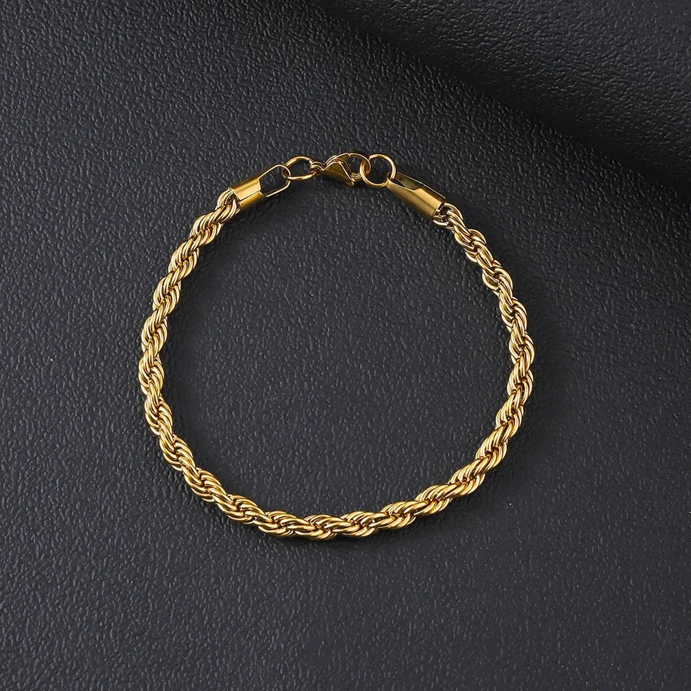 Stainless Steel Chain Bracelet for Men & Women 6MM Twisted Rope Jewelry
