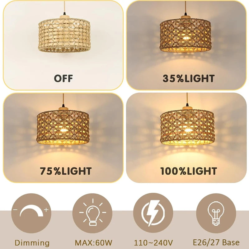 Wicker Rattan Pendant Light Fixture for Kitchen & Living Room Home Decor