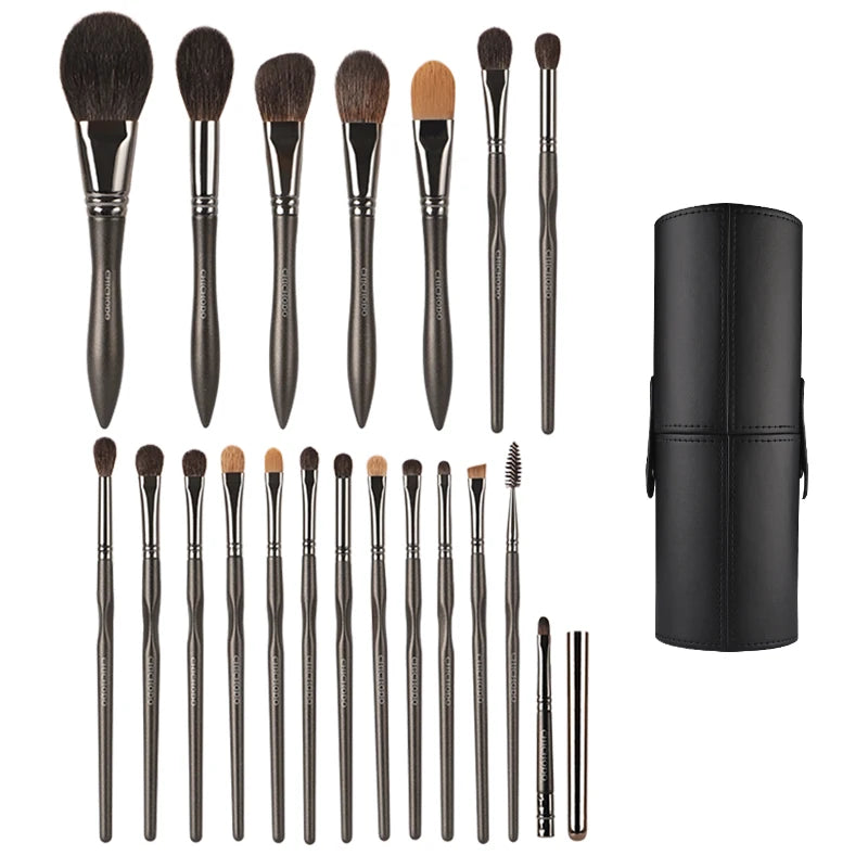 Flat Top Blush Brush - Natural Goat Hair Dense Fluffy Cheek Makeup Tool with Wooden Handle