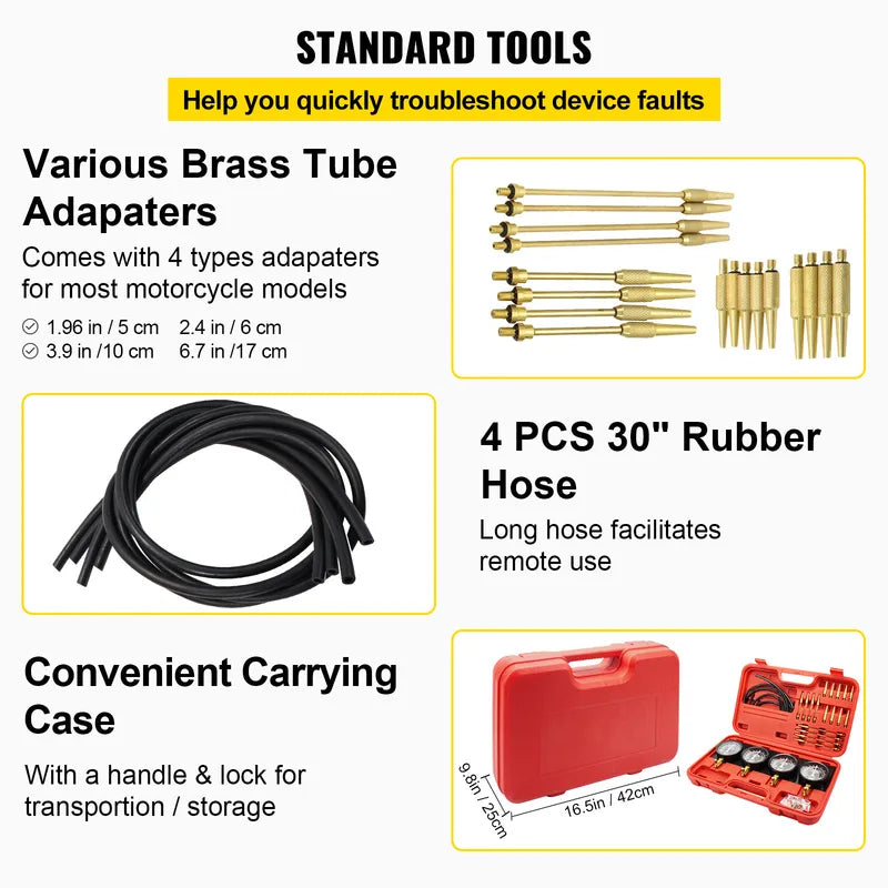 Carburetor Synchronizer Tool Set with 4 Vacuum Gauges for Motorcycle Maintenance