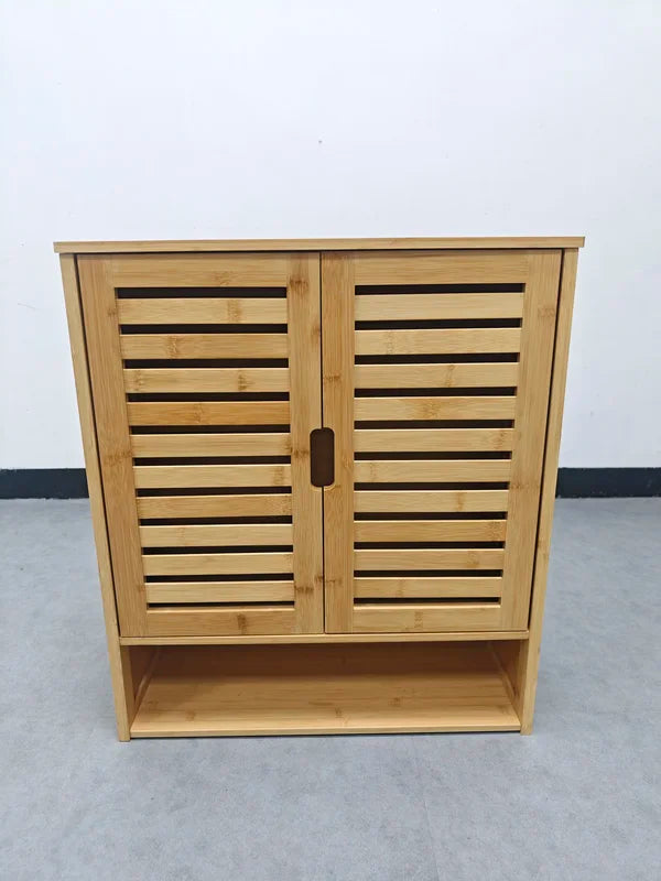 Wall Mounted Bamboo Bathroom Storage Cabinet with Shelves and Organizer Rack