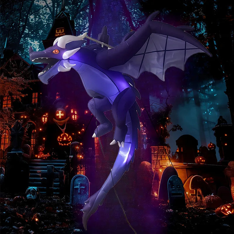 Inflatable Flying Dragon LED Lighted Halloween Ornament for Garden & Outdoor Decor