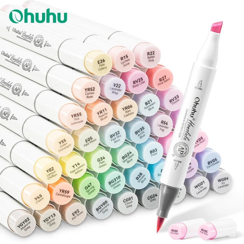 48 Pastel Marker Pen Set with Dual Tips Refillable Art Supplies for Drawing & Sketching
