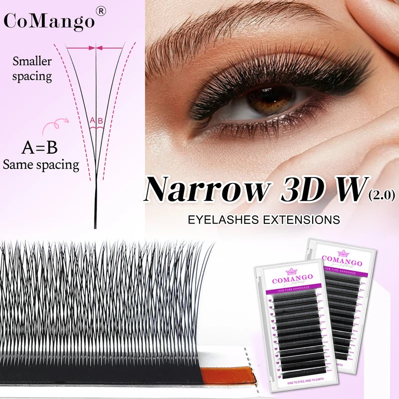 Premade 3D Eyelash Extension Fans - Natural Look, Small Spacing, 0.07mm W Shape