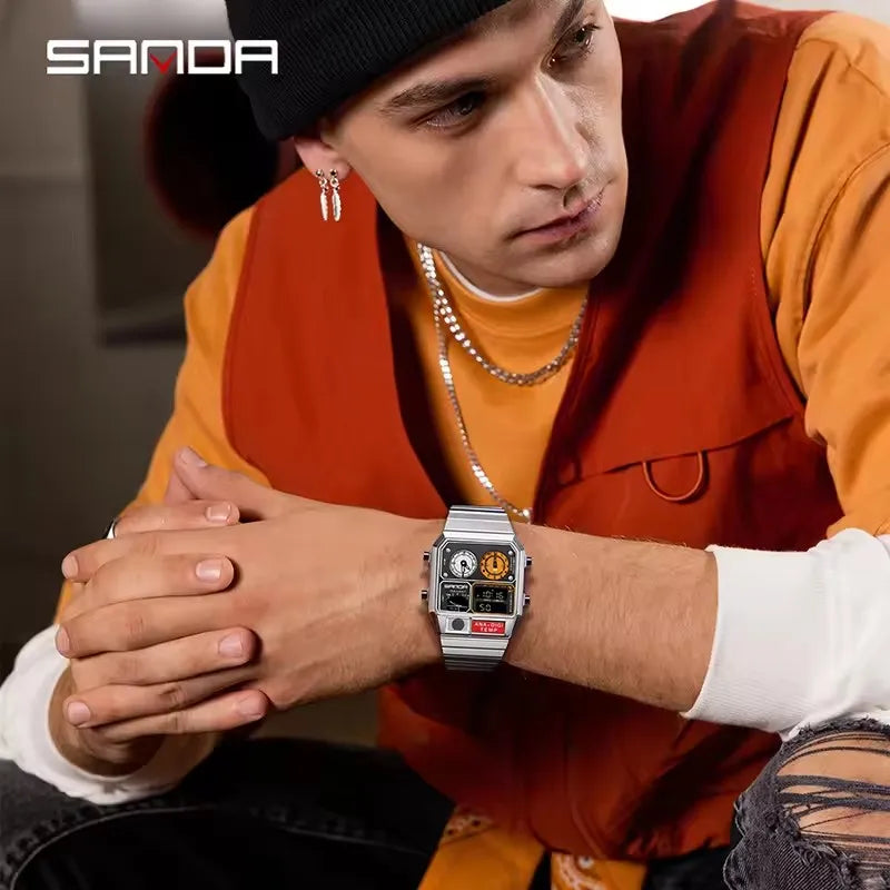 Men's Square Digital Watch with Temperature & Stopwatch - Multi-Functional Sport Watch