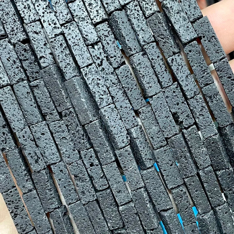 Natural Stone Lava Beads for Jewelry Making - Black Volcanic Cylinder & Round Spacers