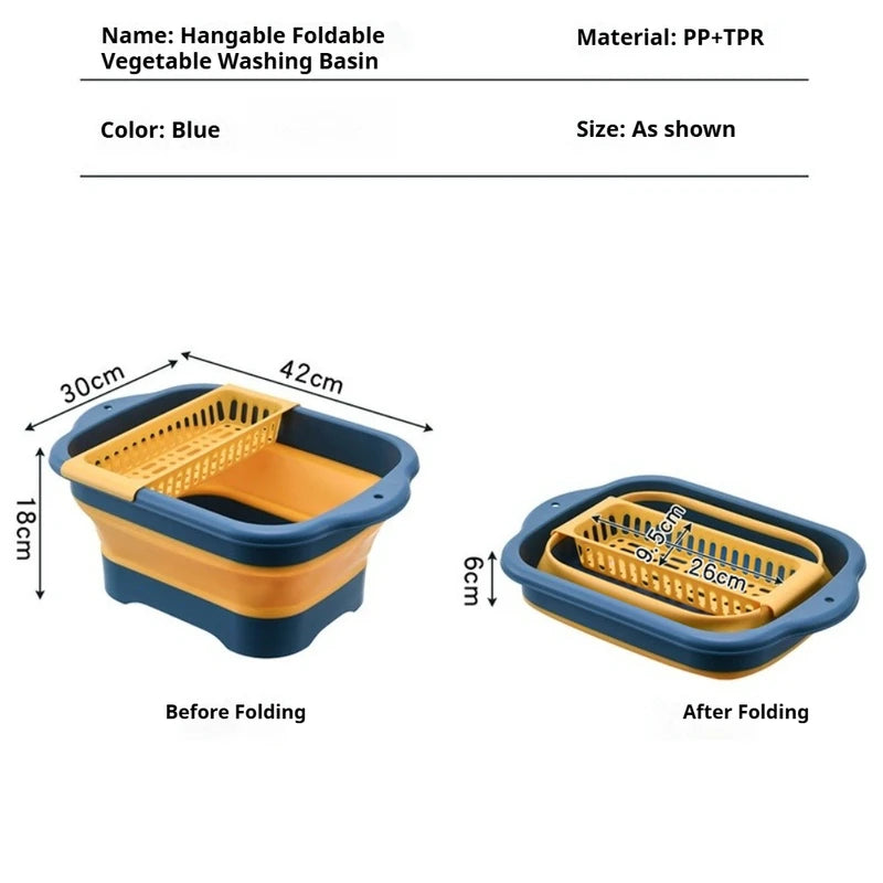 Foldable Silicone Dish Basin with Drainage Basket - Portable Collapsible Sink for Kitchen & Camping