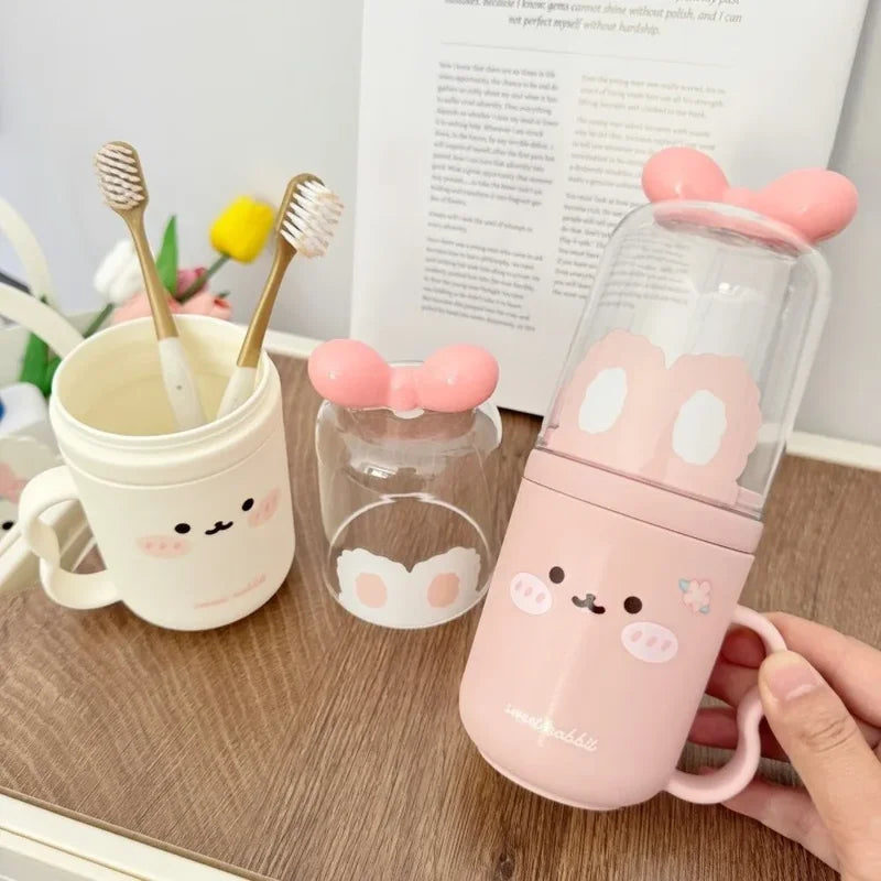 Travel Toothbrush Case with Mouthwash Cup - Portable Plastic Storage Box