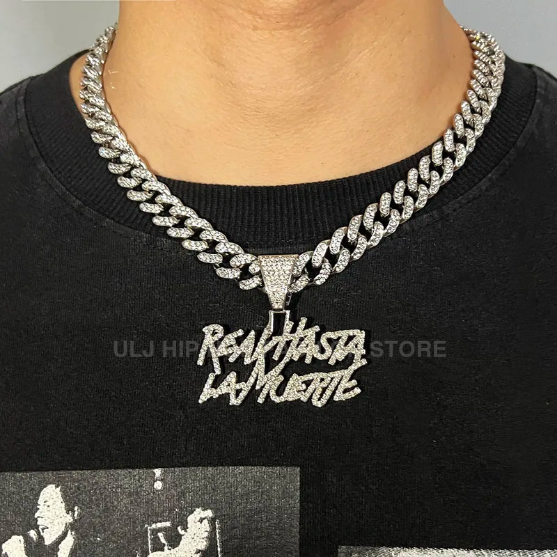Men Women Hip Hop Iced Out Letter Pendant Necklace 12MM Cuban Chain Jewelry