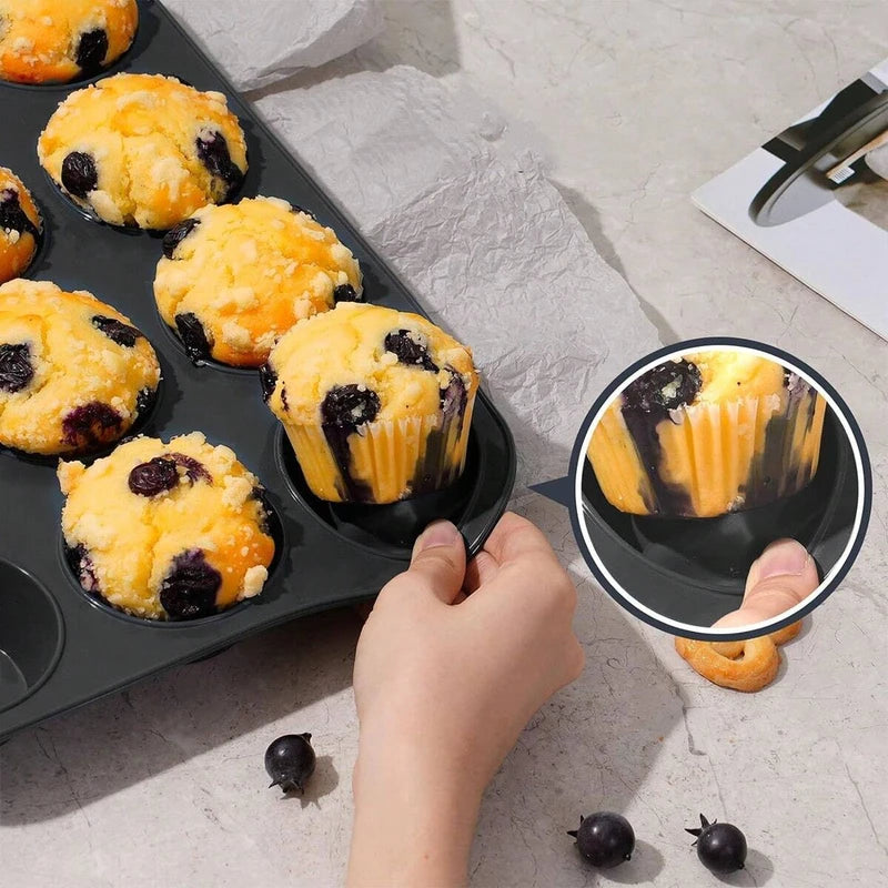 12-Cup Silicone Muffin Mold Non-Stick Baking Pan for Cupcakes & Muffins