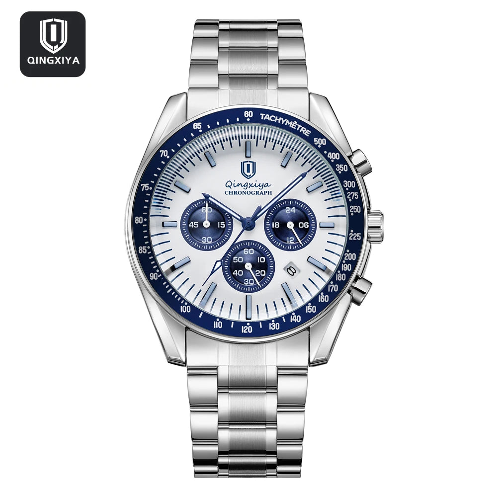 Men's Waterproof Quartz Watch with Luminous Dial and Stainless Steel Band