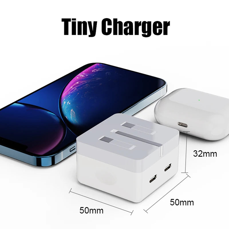 40W Dual USB-C Fast Charger with Foldable Wall Plug for iPhone & iPad