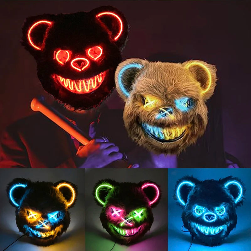 Glowing Halloween Horror Mask with Flashing Neon Light for Cosplay and Parties