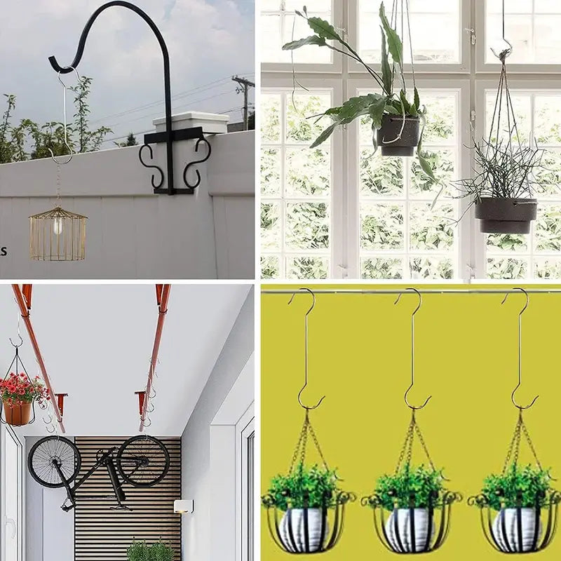 Heavy Duty Outdoor Plant Hook Set - 6 Large S Hooks for Garden Baskets, Bird Feeders & Wind Chimes
