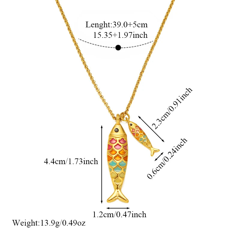Colorful Fish Pendant Necklace - Stainless Steel Chain Jewelry Gift