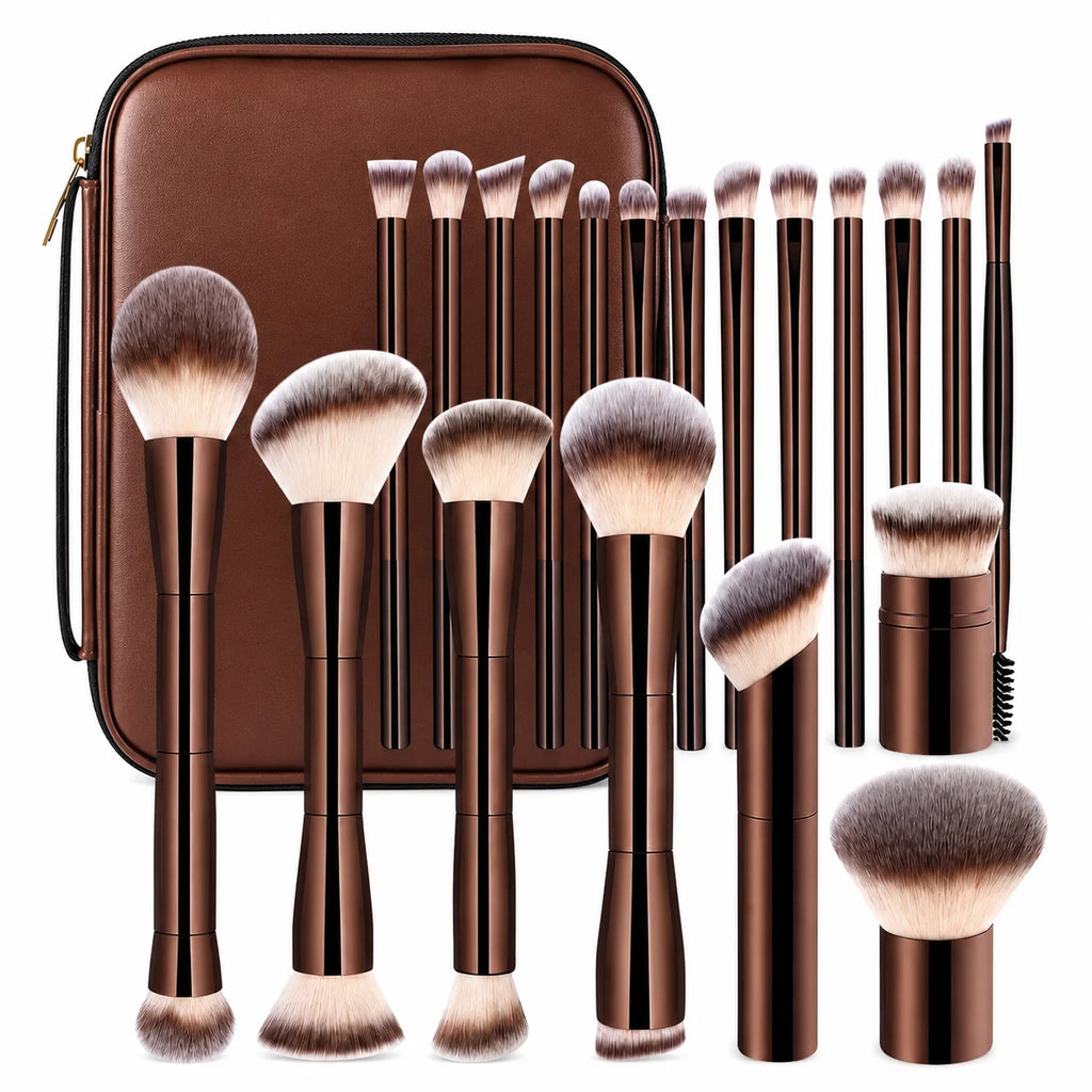20Pcs Makeup Brush Set with Bag - Foundation, Blush, Powder & Eyeshadow Brushes