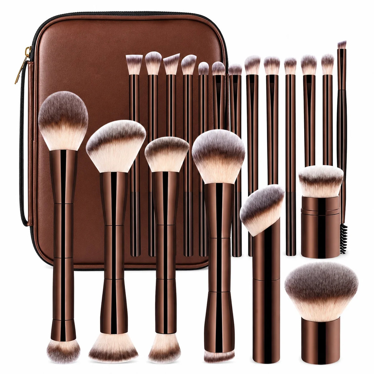 20Pcs Makeup Brush Set with Bag - Foundation, Blush, Powder & Eyeshadow Brushes