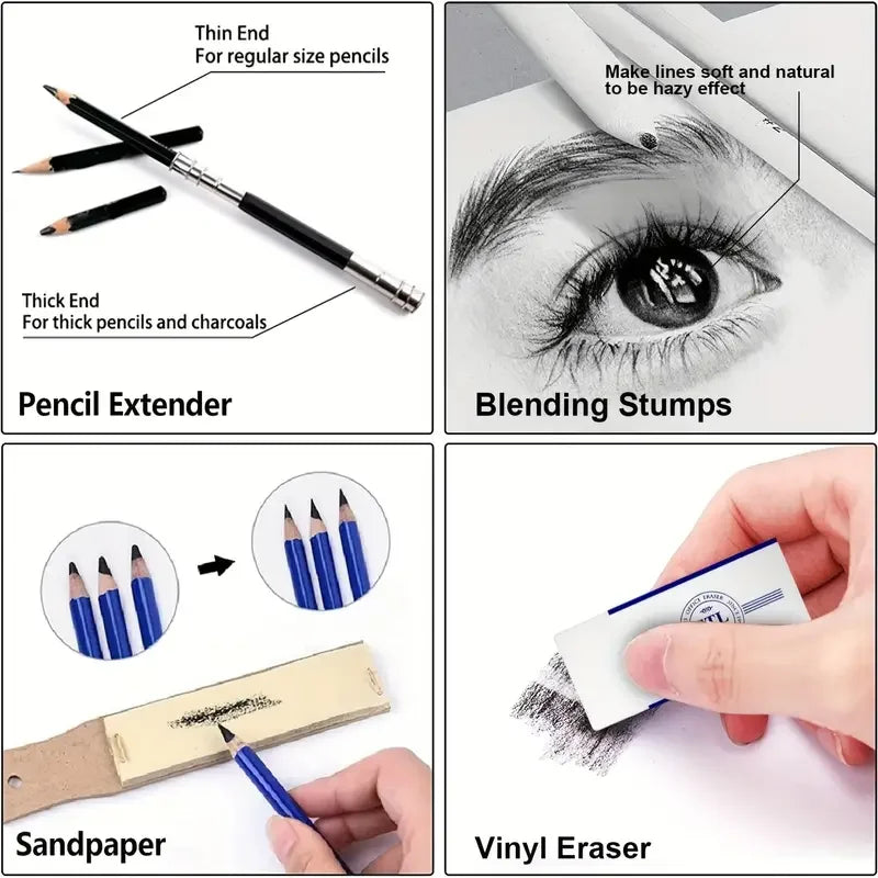 Art Sketching Pencil Set - 72 Piece Drawing & Charcoal Tools for Artists