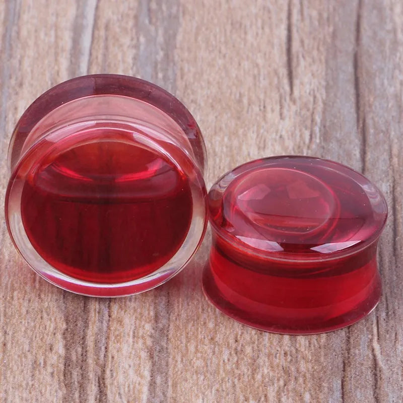 Halloween Blood Red Liquid Filled Double Saddle Ear Plugs Gauges Jewelry Set