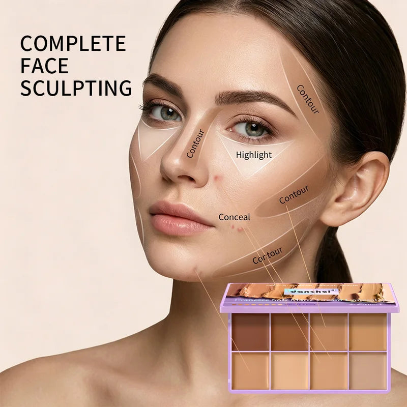 Full Coverage Concealer Palette 8 Shades Waterproof Matte Cream with Brush