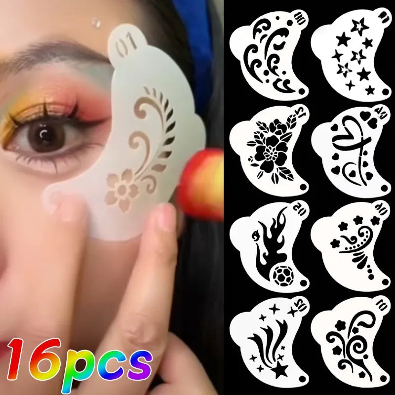 16pcs Reusable Face Painting Stencils for Children Cartoon Flower Heart Body Art