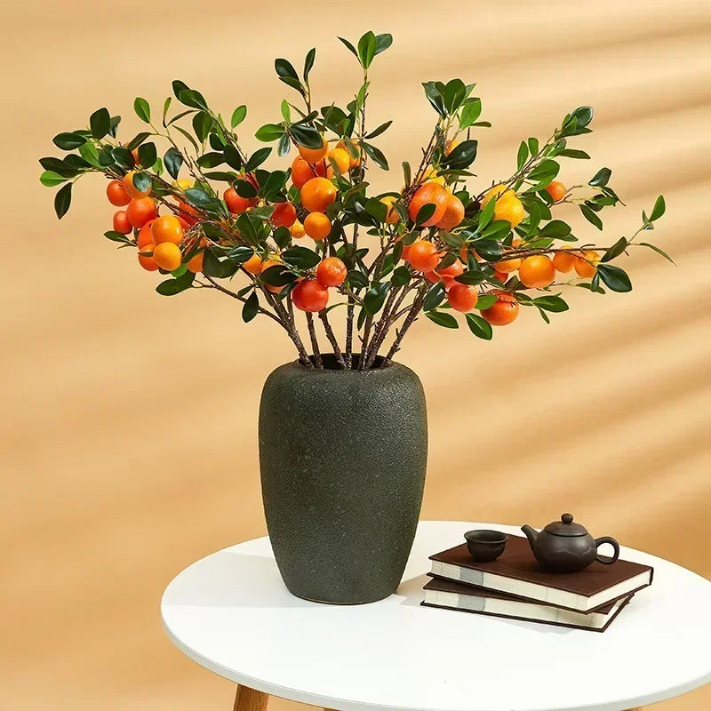 Artificial Orange Fruit & Plant Decor Set - Fake Flowers for Home & Photography
