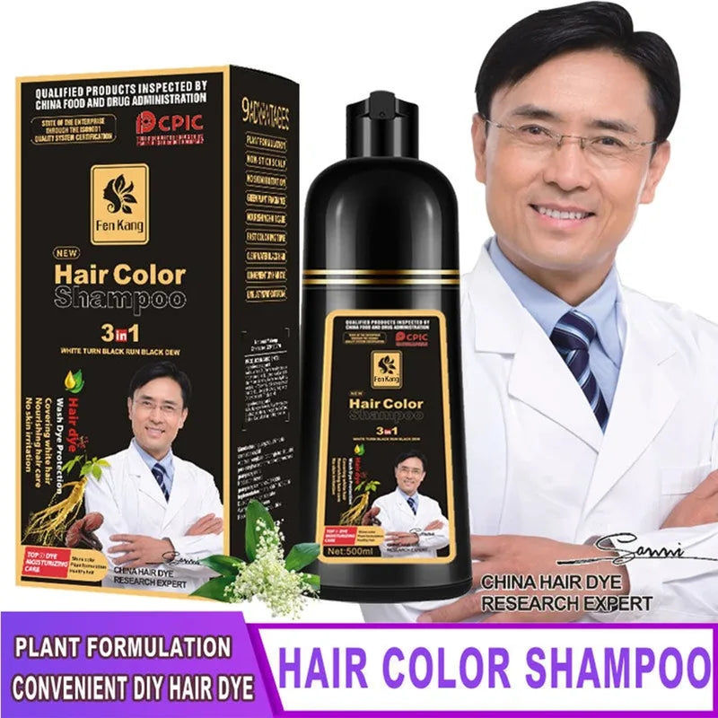 Black Hair Dye Shampoo Permanent Natural Plant Hair Color - No Harm & Easy to Use