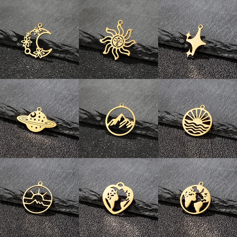 Sun Moon and Star Charm Bracelet Kit Jewelry Making Supplies - Stainless Steel DIY Set