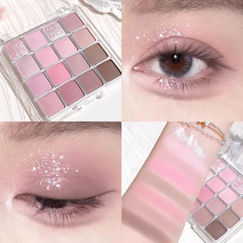 16-Color Sunset Magic Eye Shadow Palette with Pearl & Matte Finishes - Earth Tones