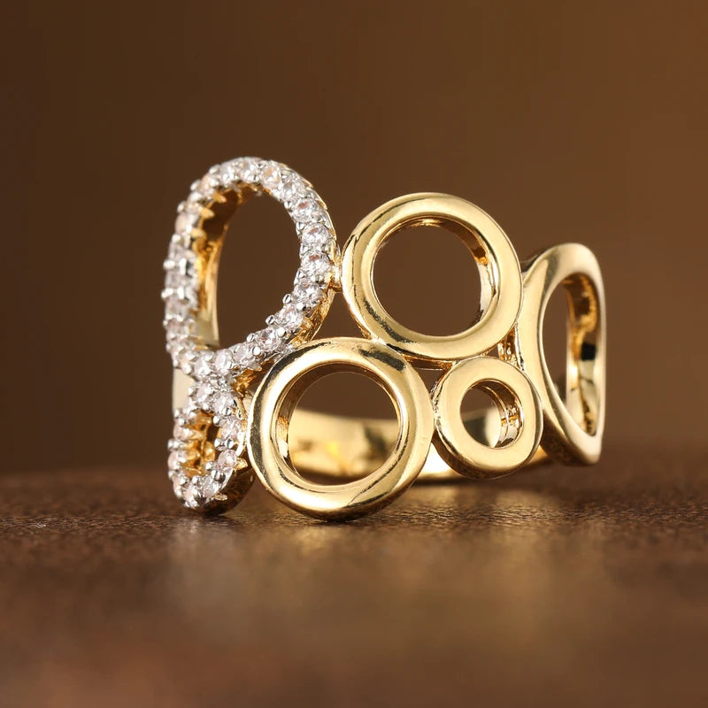 Multi-Ring Hollow Synthetic Gemstone Copper Jewelry Ring for Women - Elegant Accessory