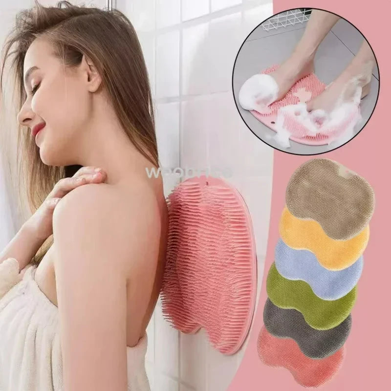 Silicone Back Brush Shower Mat Non-Slip Foot Exfoliating Pad Bathroom Massage
