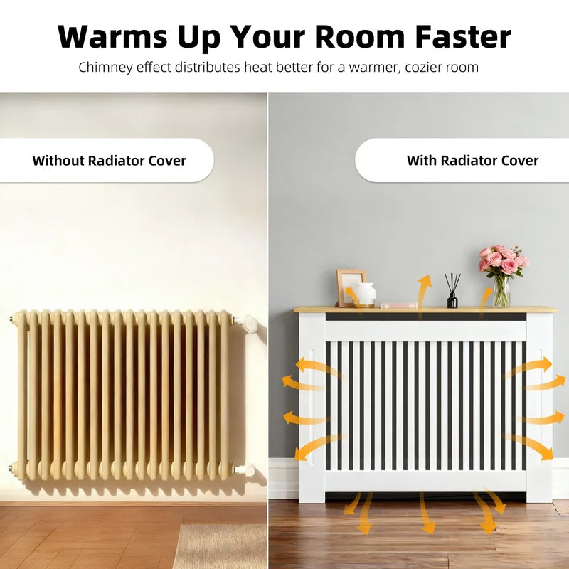 Radiator Cover for Home & Office - MDF Wood Grain Heating Guard with Protective Panel