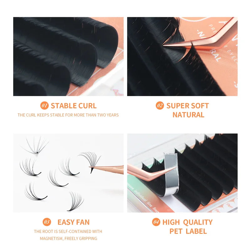 Premium Natural Matte Soft Volume Eyelash Extensions - Easy Fanning Blooming Style