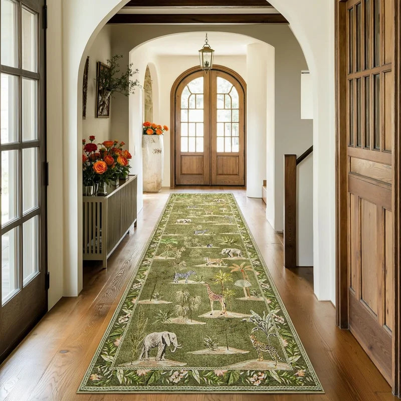 Jungle Animal Print Washable Carpet Non-Slip Hallway Mat for Kitchen Bedroom Living Room