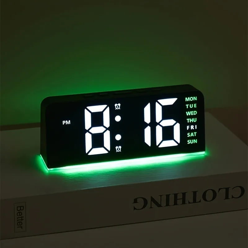 Digital Alarm Clock with Atmosphere Light & Date Display - USB Powered, Adjustable Brightness