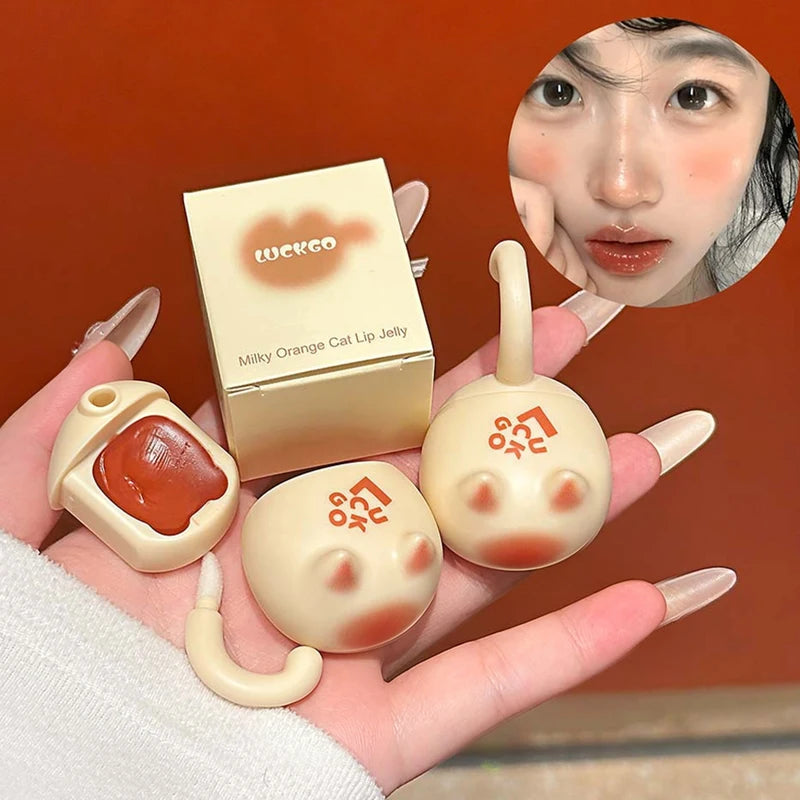 Cute Cat Shaped Mirror Lip Gloss with Brush - Clear Non-Stick Lip Balm