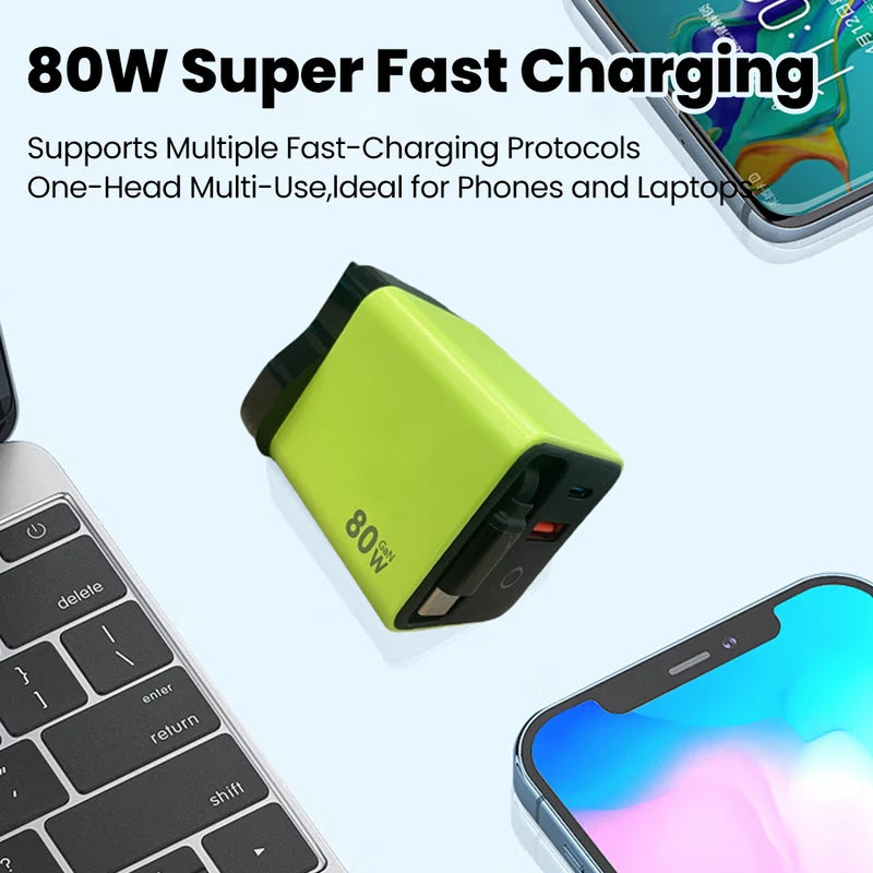 Olaf 3-in-1 80W Fast USB-C Charger with Retractable Cable for iPhone, iPad, Laptop