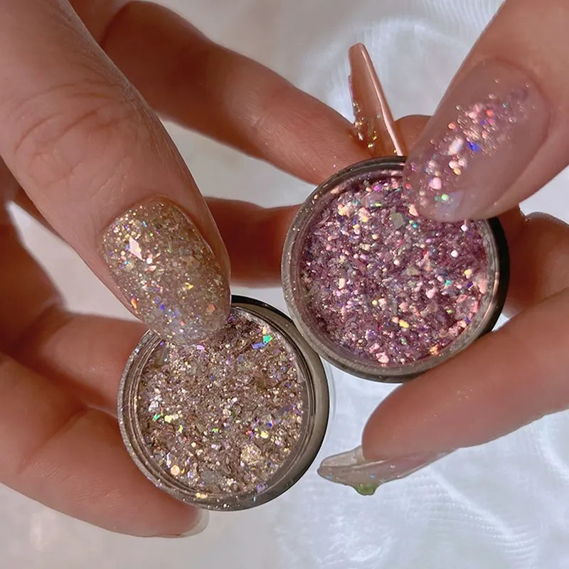 Sparkly Nail Art Glitter Powder with Shell Opal Sequins - Multiple Colors