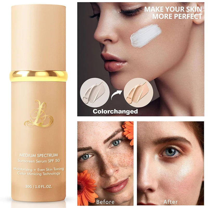 4-in-1 Color Changing Foundation SPF50 Sunscreen Concealer for Women, Long-Lasting Makeup Primer 30g