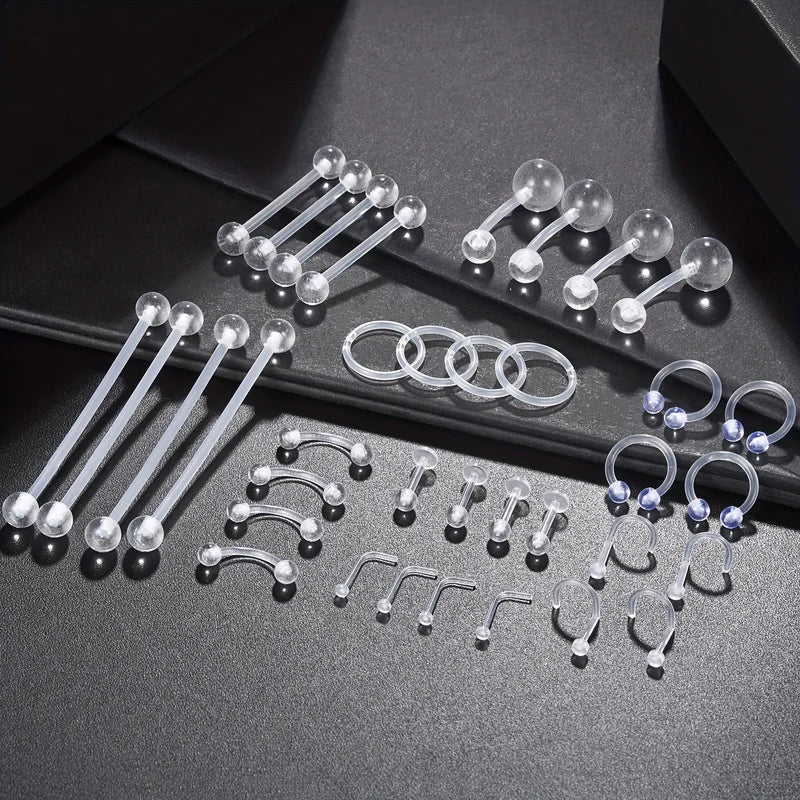 Assorted Body Piercing Jewelry Set - Acrylic Nipple, Eyebrow, Lip, Nose Rings