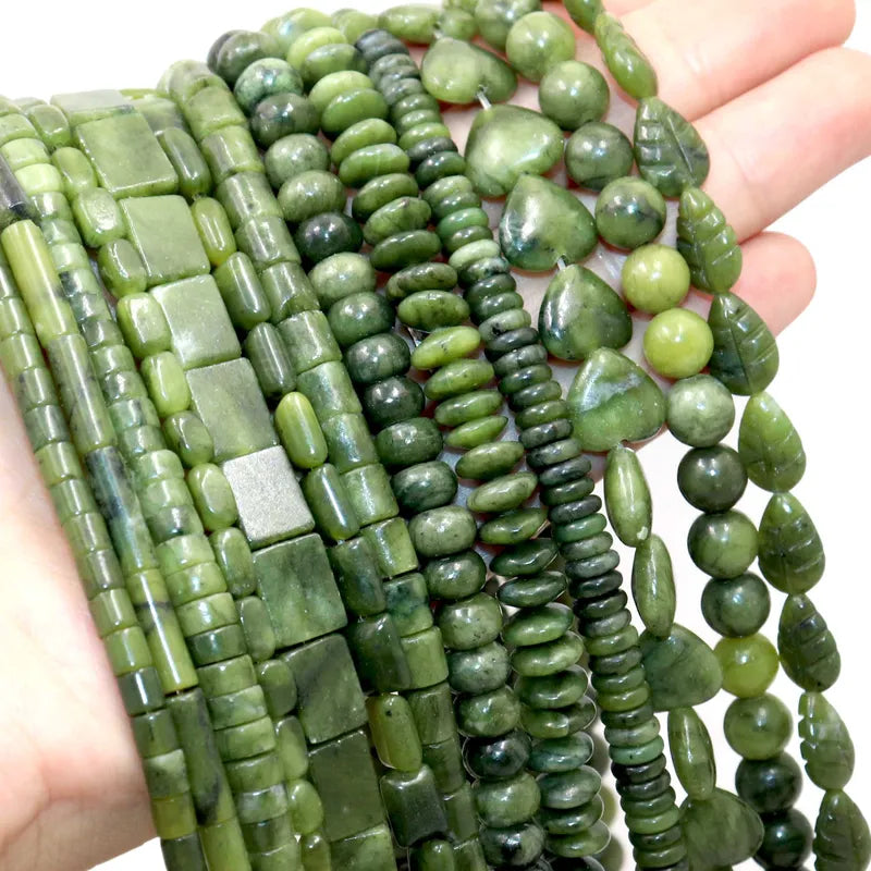 Natural Stone Green Jade Beads - Cylinder Square Irregular Faceted Round Spacer Beads for Jewelry Making