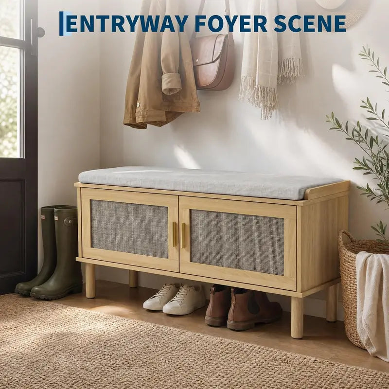 Entryway Shoe Storage Bench with Cushioned Seat and Multi-Layer Cabinet
