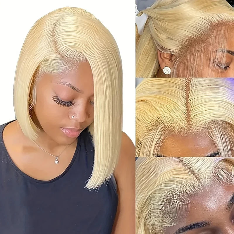 Blonde Short Bob Human Hair Lace Front Wigs 8-14 Inch 200 Density for Women