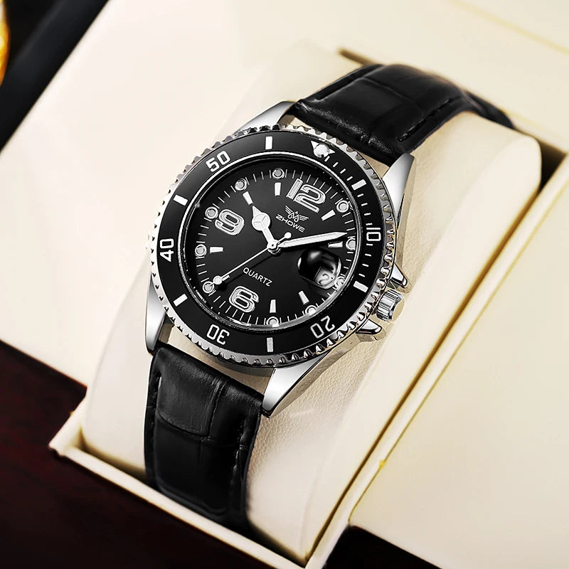 Men's Leather Strap Quartz Wristwatch - Luxury Fashion Calendar Watch