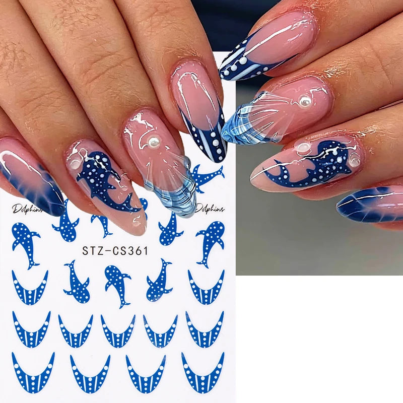 Ocean Nail Art Stickers Set - Whale Octopus Seashells Summer Manicure Decorations