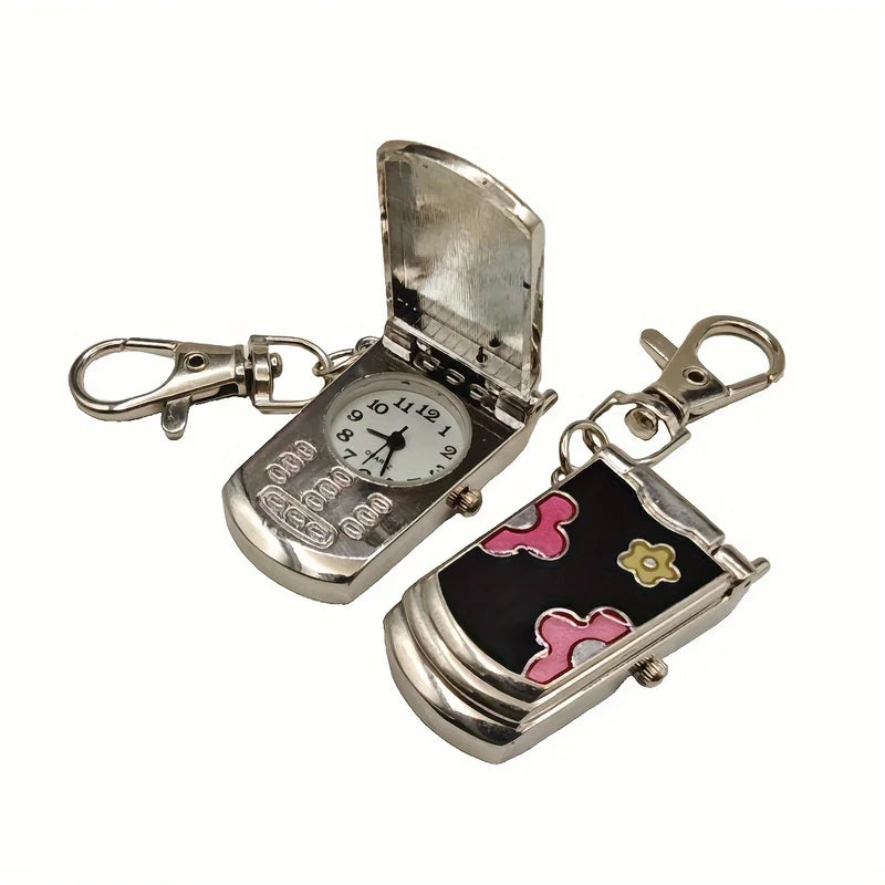 Retro Flip Phone Keychain Watch - Cute Pendant & Creative Gift
