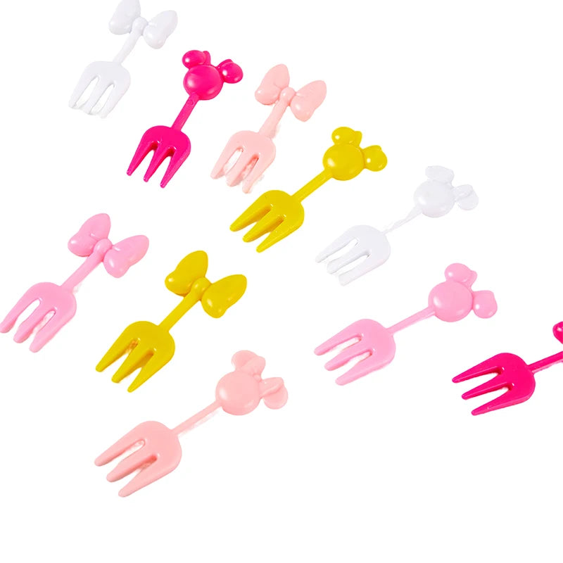 Mini Cartoon Fruit Forks - 10 Pack Reusable Plastic Childrens Snack & Dessert Utensils