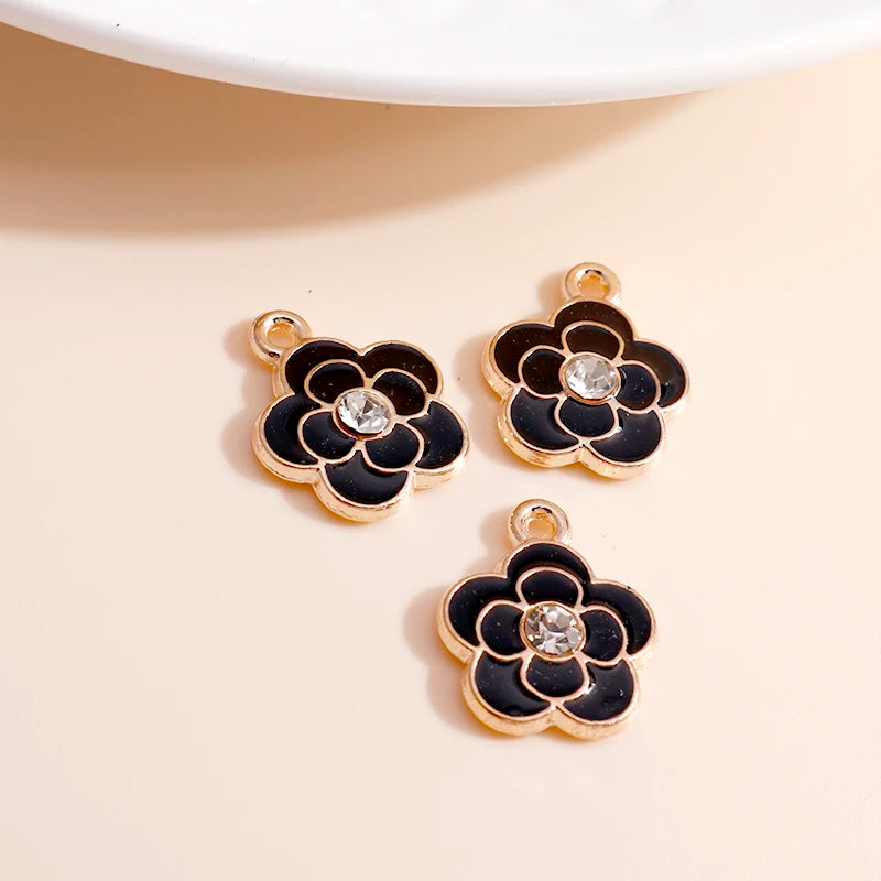 10pcs Enamel Crystal Flower Charms for Jewelry Making - DIY Pendants & Earrings